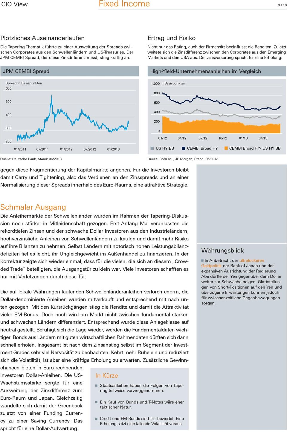 JPM CEMBI Spread Spread in Basispunkten 6 5 4 3 2 Spain Greece Portugal 1/211 7/211 1/212 7/212 1/213 Quelle: Deutsche Bank, Stand: 6/213 Ertrag und Risiko Nicht nur das Rating, auch der Firmensitz
