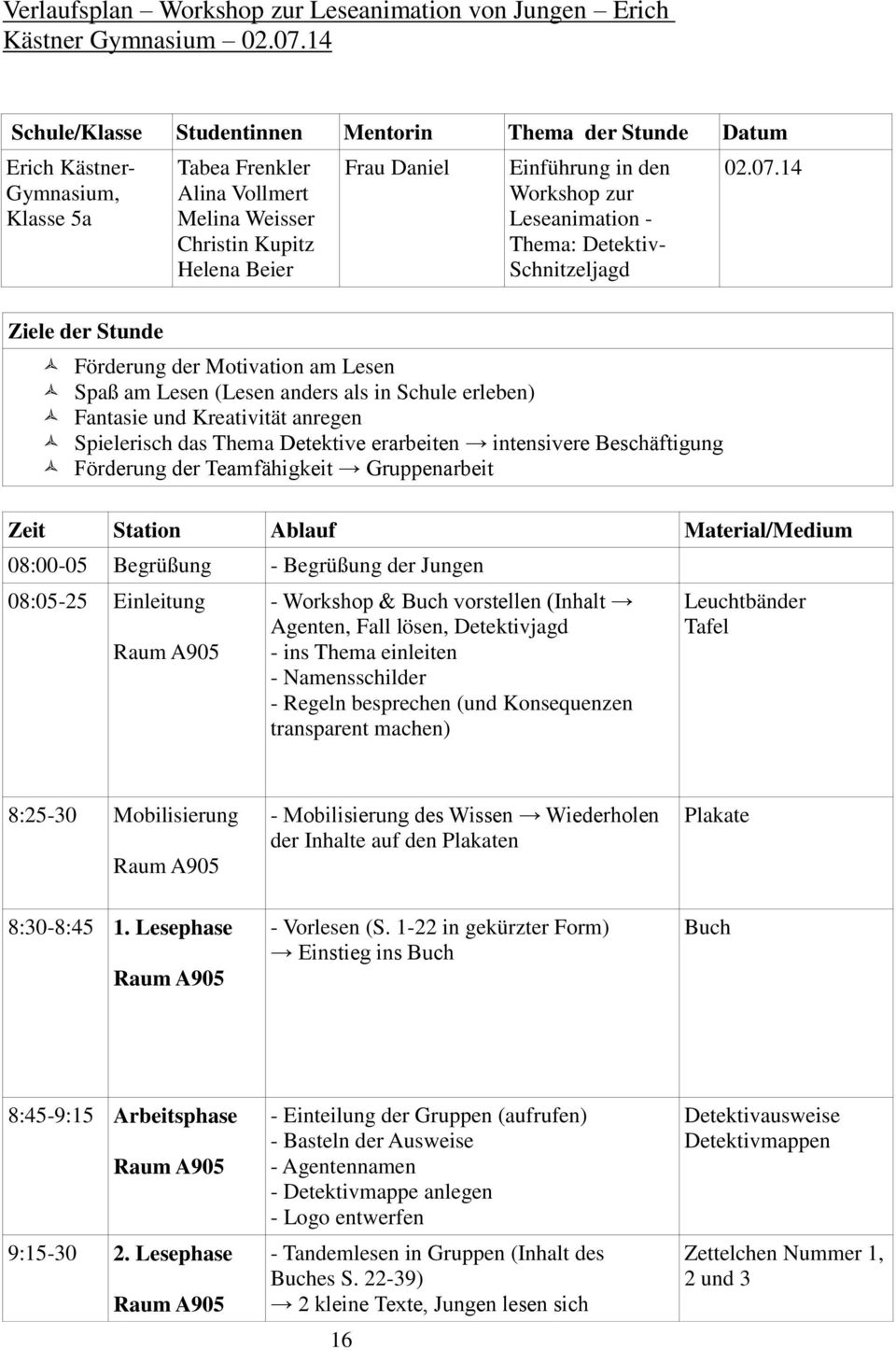 Einführung in den Workshop zur Leseanimation - Thema: Detektiv- Schnitzeljagd Datum 02.07.