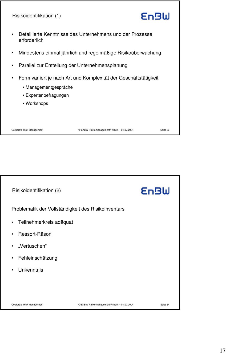 Managementgespräche Expertenbefragungen Workshops EnBW Risikomanagement/Pflaum 01.07.