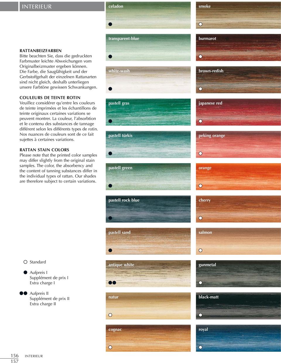 COULEURS DE TEINTE ROTIN Veuillez considérer qu entre les couleurs de teinte imprimées et les échantillons de teinte originaux certaines variations se peuvent montrer.