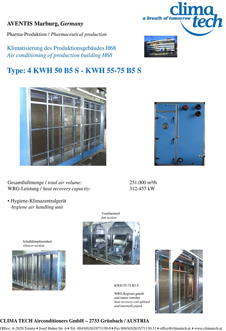 000 m³/h 312-457 kw Hygiene-Klimazentralgerät hygiene air handling unit Ventilatorteil fan section Schalldämpfereinheit