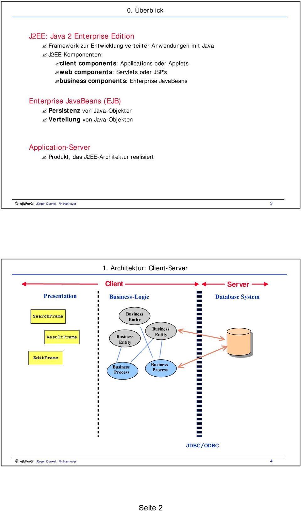 Verteilung von Java-Objekten Application-Server Produkt, das J2EE-Architektur realisiert ejbforgi, Jürgen Dunkel, FH Hannover 3 1.
