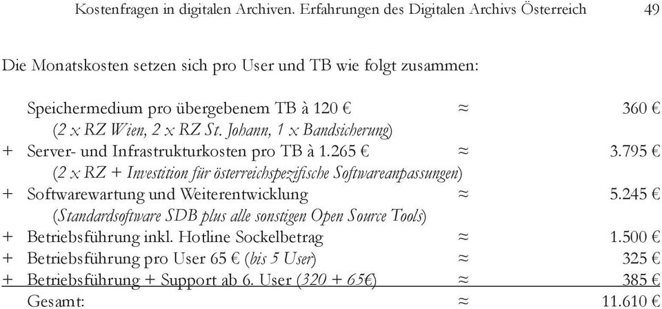 x RZ Wien, 2 x RZ St. Johann, 1 x Bandsicherung) + Server- und Infrastrukturkosten pro TB à 1.265 3.