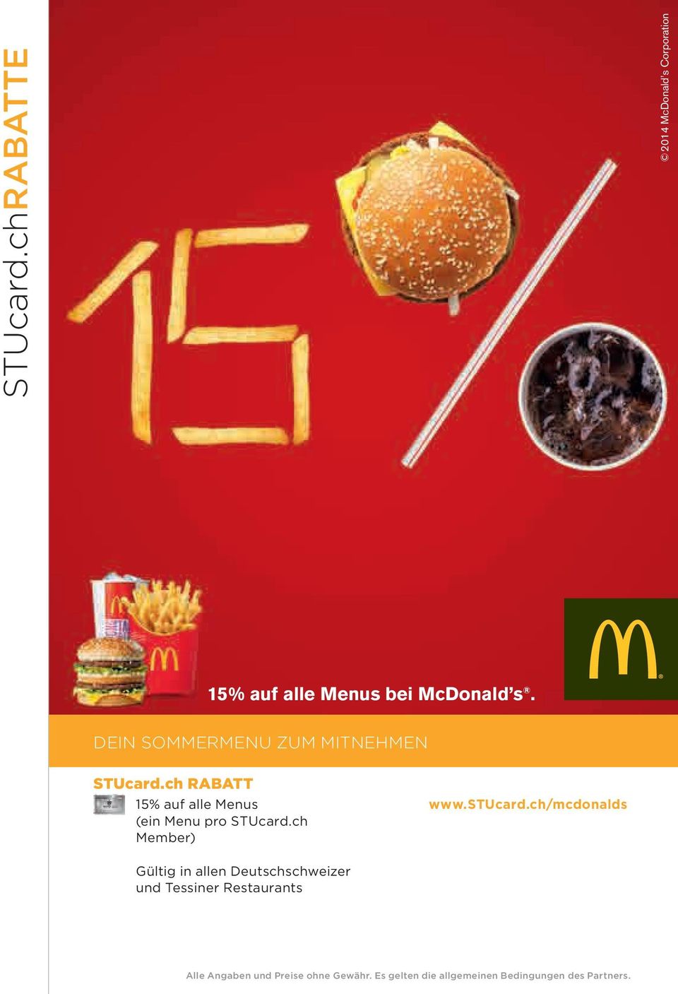 s 15% auf alle Menus bei McDonald s.