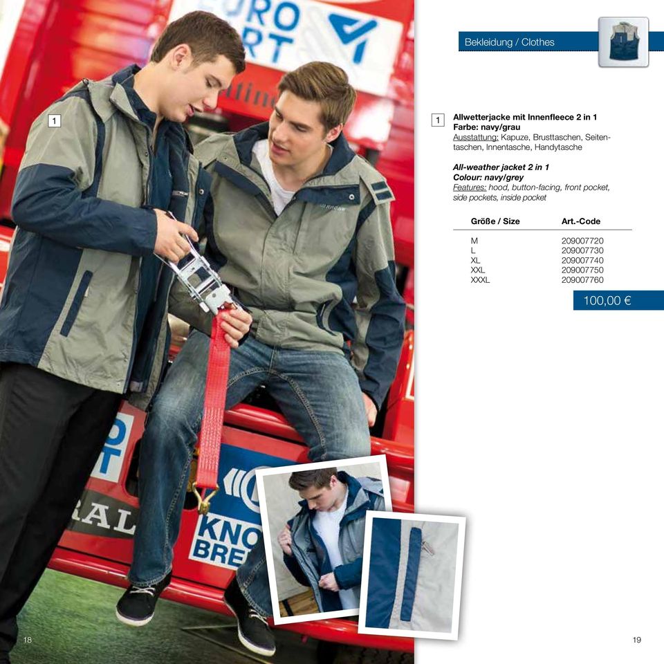 All-weather jacket in Colour: navy/grey Features: hood, button-facing, front