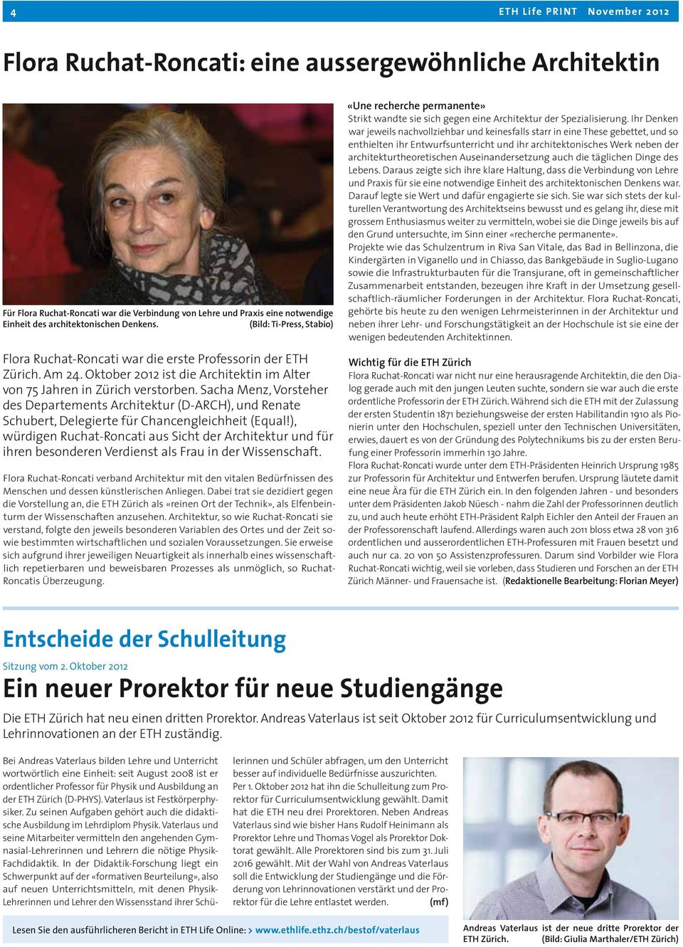 Sacha Menz, Vorsteher des Departements Architektur (D-ARCH), und Renate Schubert, Delegierte für Chancengleichheit (Equal!