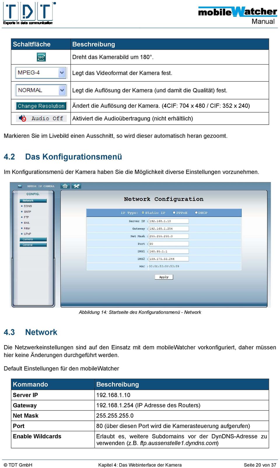 Abbildung 14: Startseite des Konfigurationsmenü - Network 4.