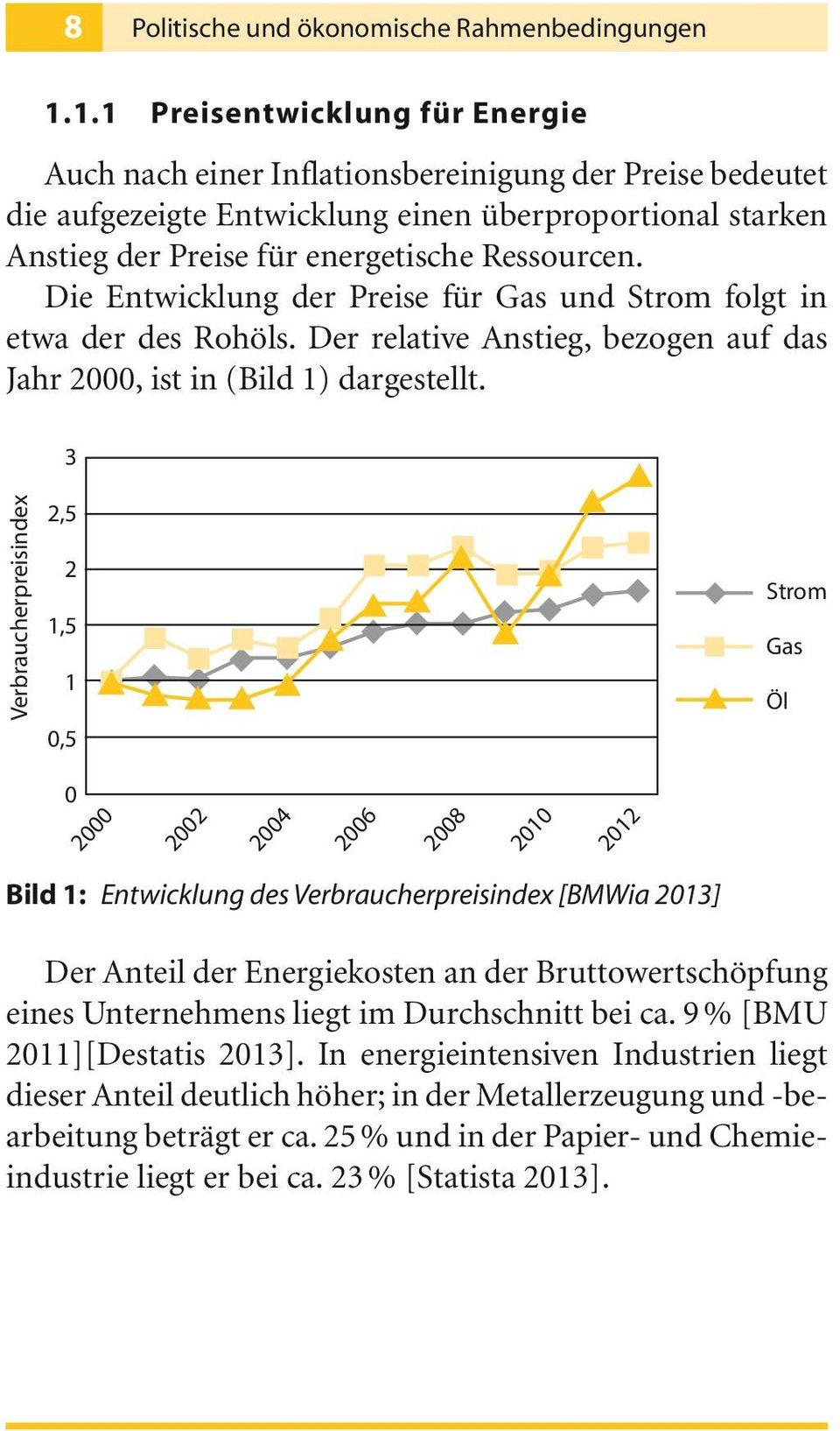 Die Entwicklung der Preise für Gas und Strom folgt in etwa der des Rohöls. Der relative Anstieg, bezogen auf das Jahr 00, ist in (Bild 1) dargestellt.
