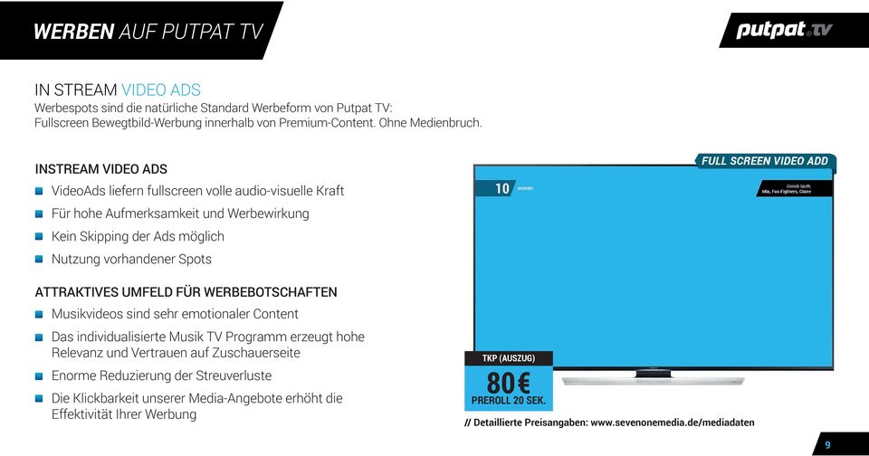 UMFELD FÜR WERBEBOTSCHAFTEN Musikvideos sind sehr emotionaler Content Das individualisierte Musik TV Programm erzeugt hohe Relevanz und Vertrauen auf Zuschauerseite Enorme Reduzierung