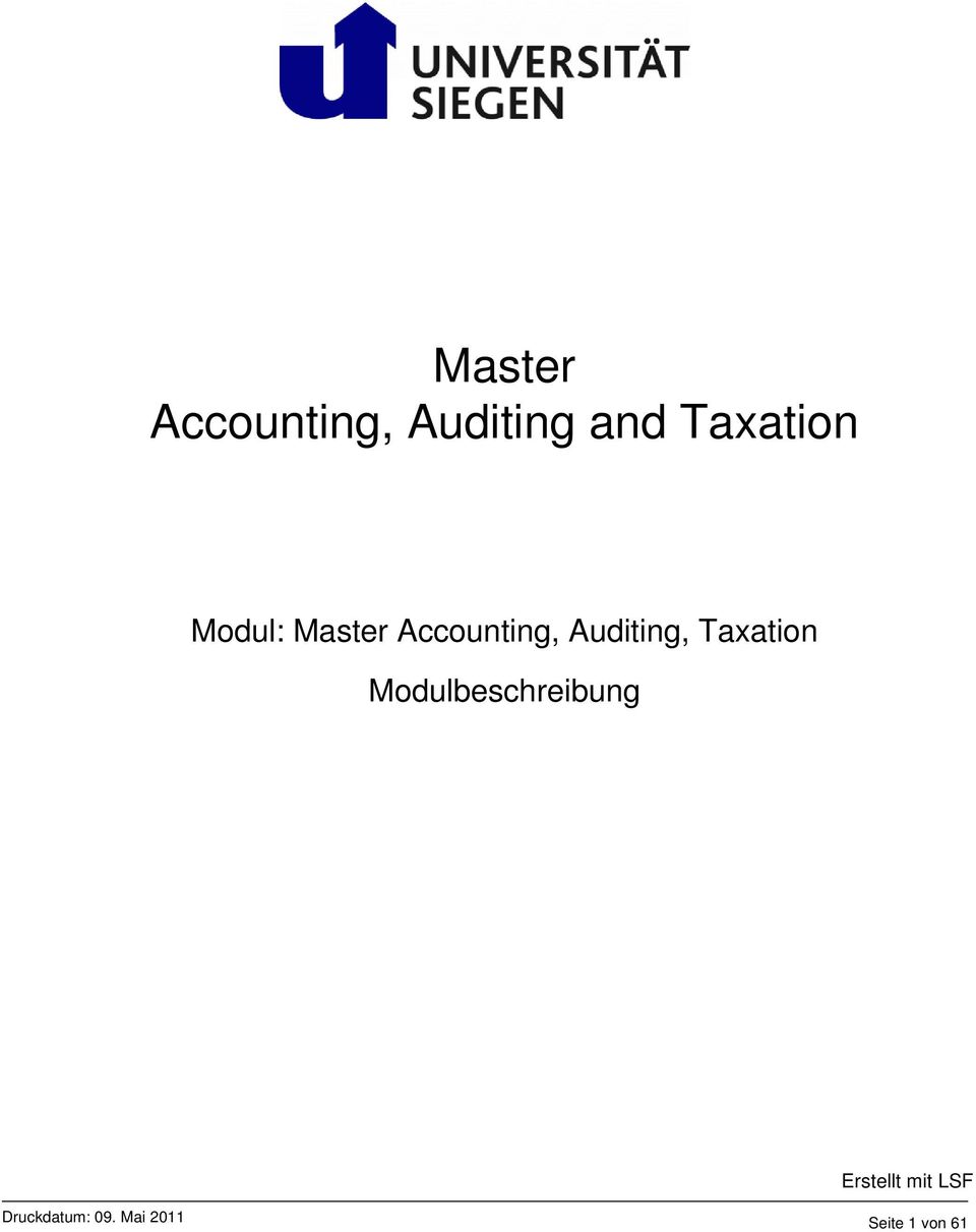 Auditing, Taxation Modulbeschreibung