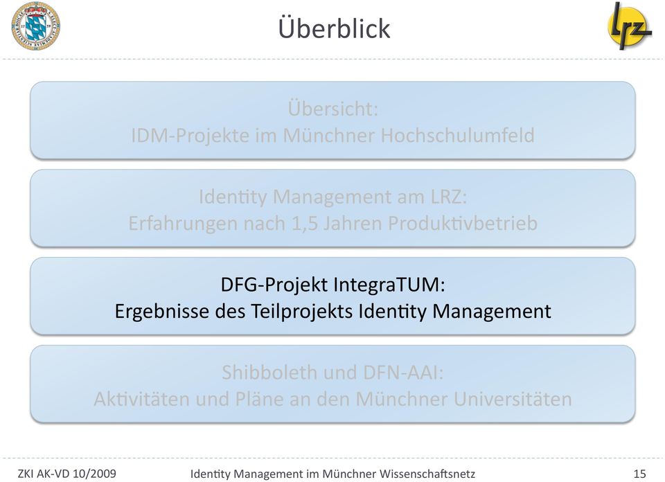 des Teilprojekts IdenTty Management Shibboleth und DFN- AAI: AkTvitäten und Pläne an