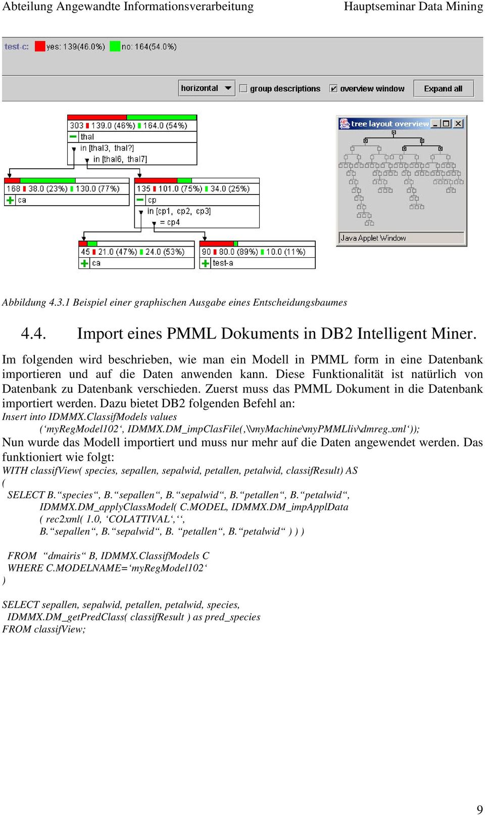 Zuerst muss das PMML Dokument in die Datenbank importiert werden. Dazu bietet DB2 folgenden Befehl an: Insert into IDMMX.ClassifModels values ( myregmodel102, IDMMX.