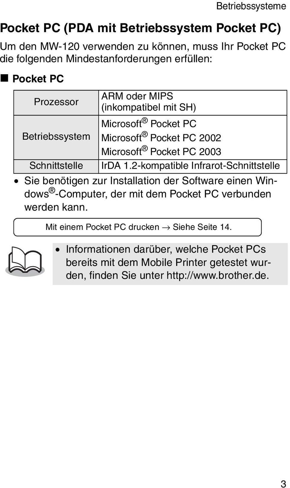 2-kompatible Infrarot-Schnittstelle Sie benötigen zur Installation der Software einen Windows -Computer, der mit dem Pocket PC verbunden werden kann.