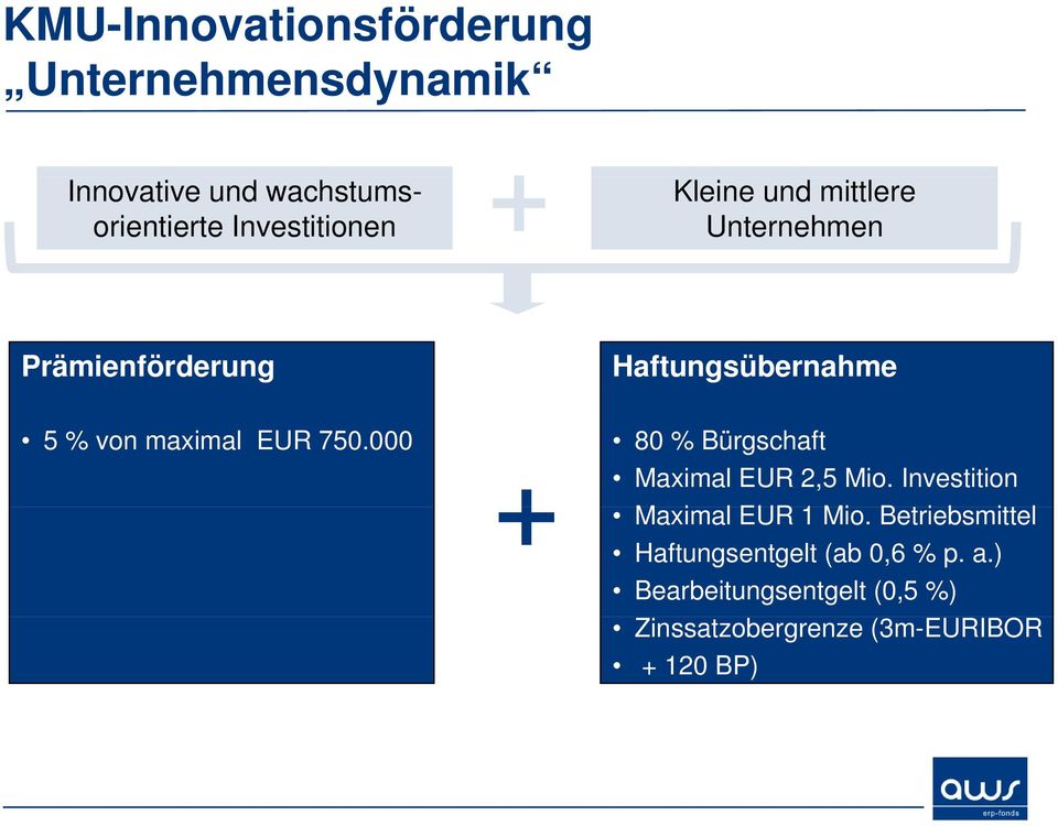 000 80 % Bürgschaft Maximal EUR 2,5 Mio. Investition Maximal EUR 1 Mio.