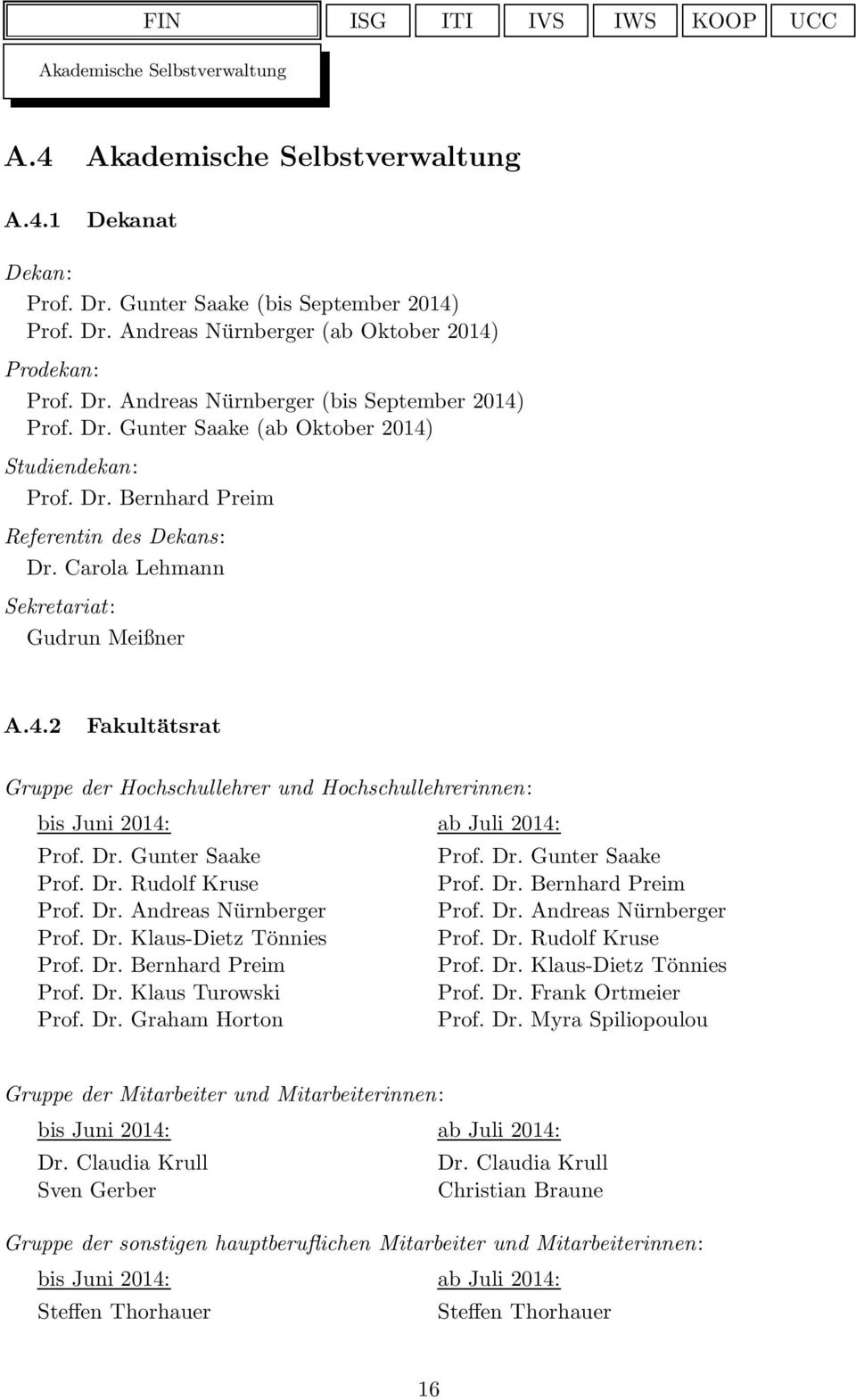 Dr. Gunter Saake Prof. Dr. Rudolf Kruse Prof. Dr. Andreas Nürnberger Prof. Dr. Klaus-Dietz Tönnies Prof. Dr. Bernhard Preim Prof. Dr. Klaus Turowski Prof. Dr. Graham Horton ab Juli 2014: Prof. Dr. Gunter Saake Prof. Dr. Bernhard Preim Prof. Dr. Andreas Nürnberger Prof. Dr. Rudolf Kruse Prof. Dr. Klaus-Dietz Tönnies Prof. Dr. Frank Ortmeier Prof.