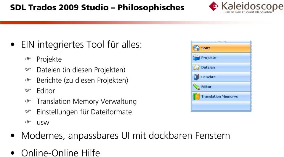 Projekten) Editor Translation Memory Verwaltung Einstellungen für