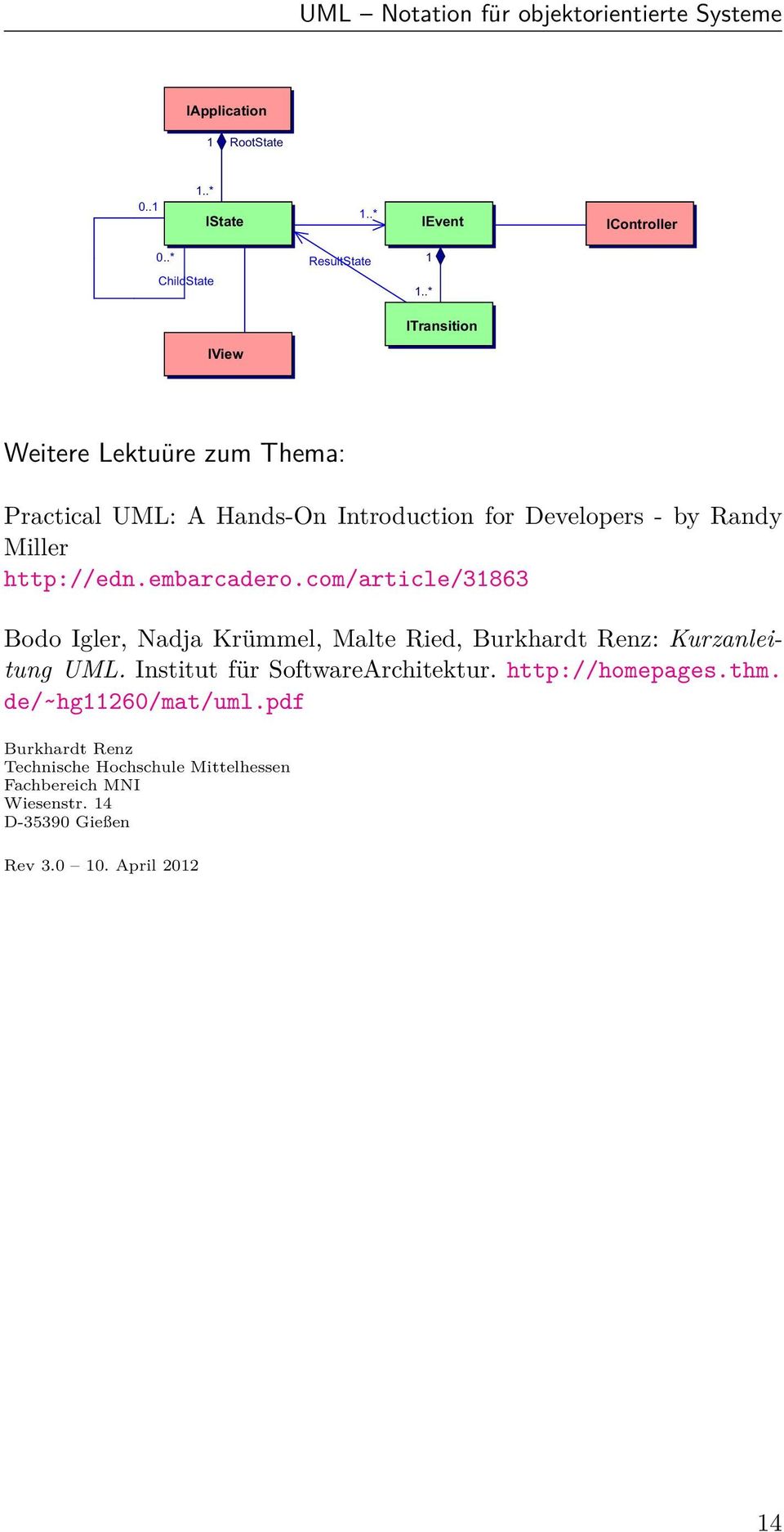 embarcadero.com/article/31863 Bodo Igler, Nadja Krümmel, Malte Ried, Burkhardt Renz: Kurzanleitung UML.