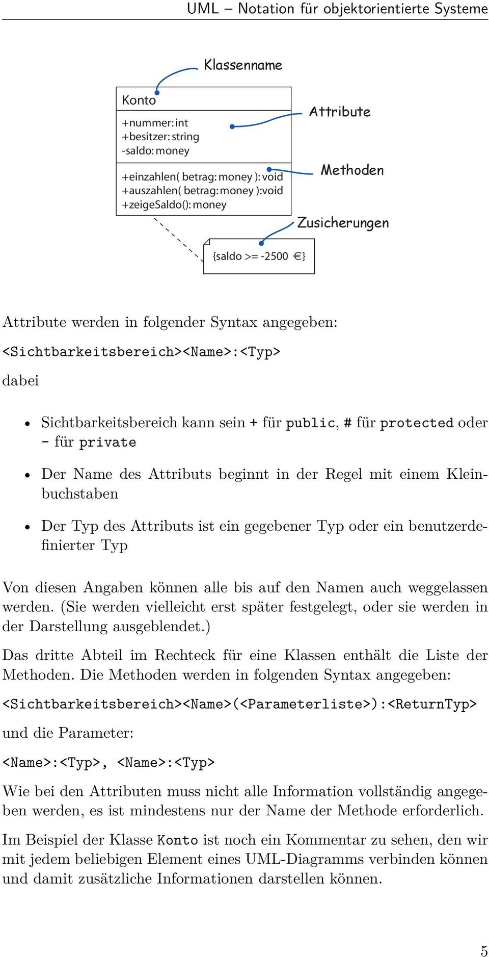 in der Regel mit einem Kleinbuchstaben Der Typ des Attributs ist ein gegebener Typ oder ein benutzerdefinierter Typ Von diesen Angaben können alle bis auf den Namen auch weggelassen werden.