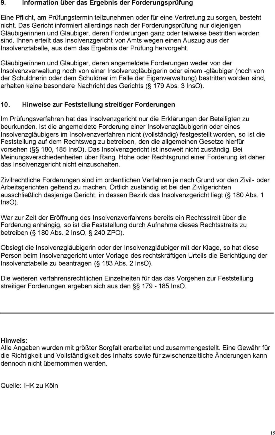 Insolvenzordnung Merkblatt Fur Glaubiger Pdf Kostenfreier Download