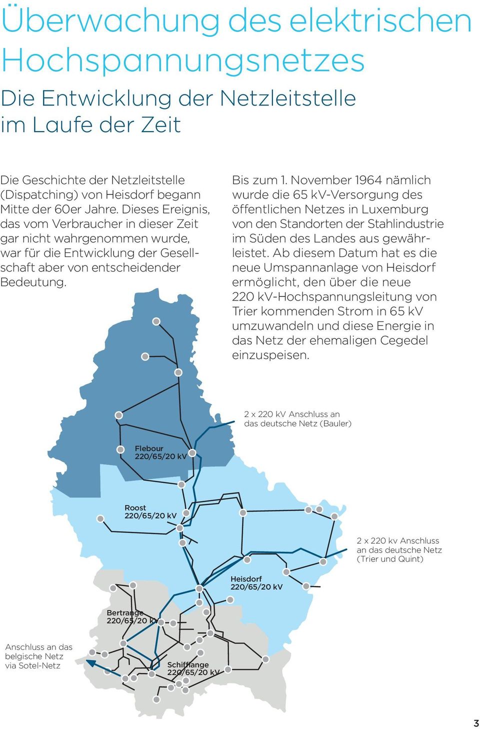 November 1964 nämlich wurde die 65 kv-versorgung des öffentlichen Netzes in Luxemburg von den Standorten der Stahlindustrie im Süden des Landes aus gewährleistet.
