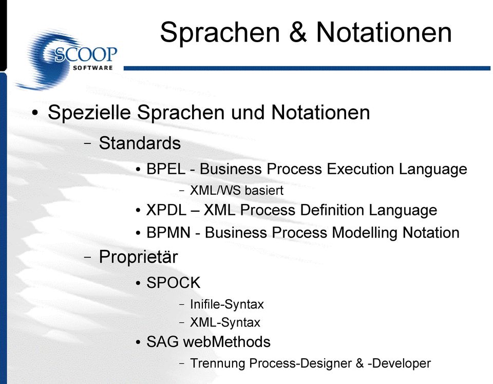 XML Process Definition Language BPMN - Business Process Modelling Notation