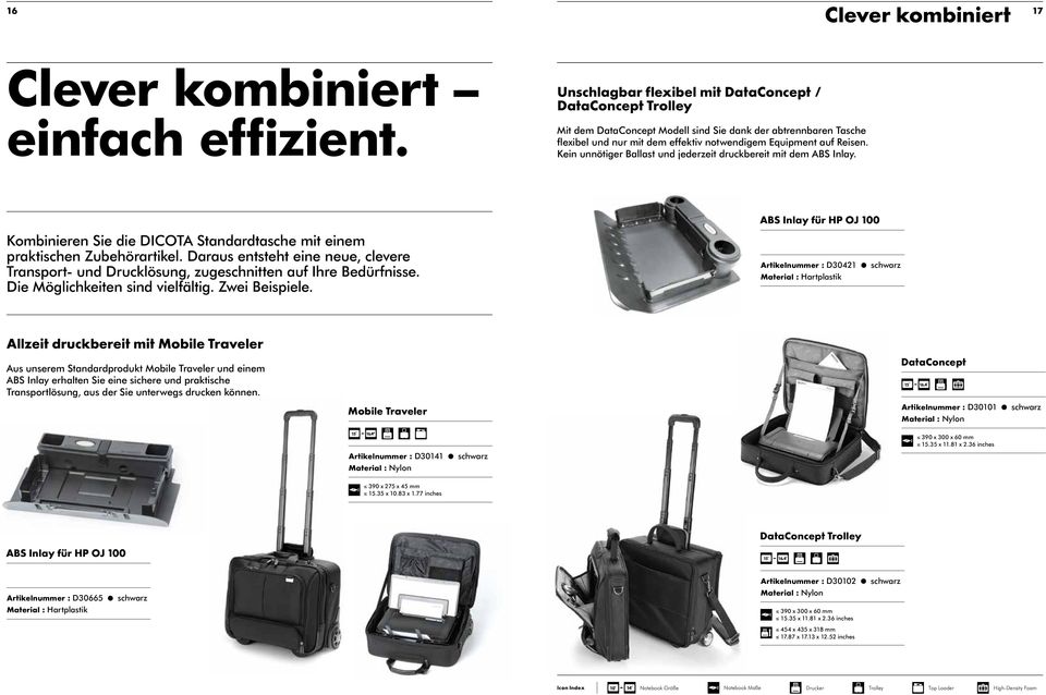 Kein unnötiger Ballast und jederzeit druckbereit mit dem ABS Inlay. Kombinieren Sie die Standardtasche mit einem praktischen Zubehörartikel.