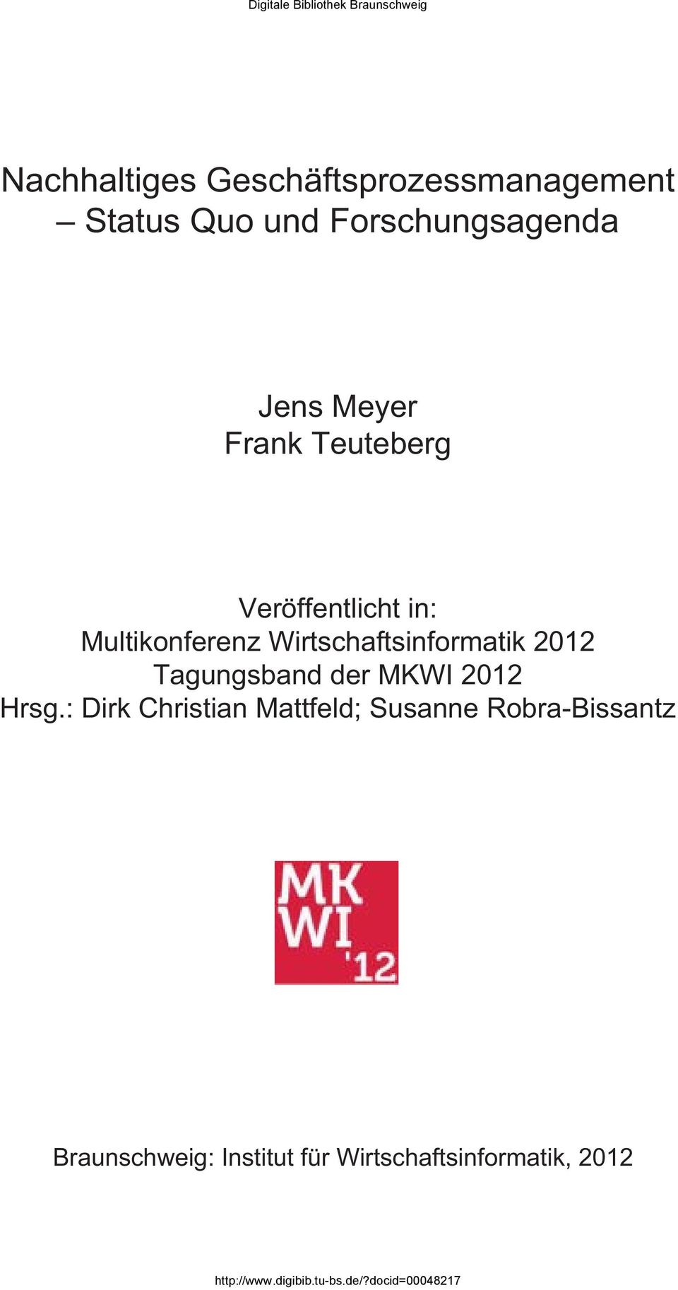 Wirtschaftsinformatik 2012 Tagungsband der MKWI 2012 Hrsg.