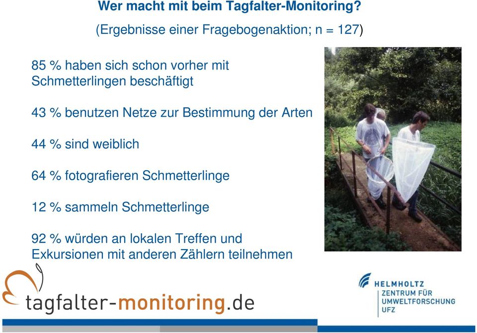 Schmetterlingen beschäftigt 43 % benutzen Netze zur Bestimmung der Arten 44 % sind