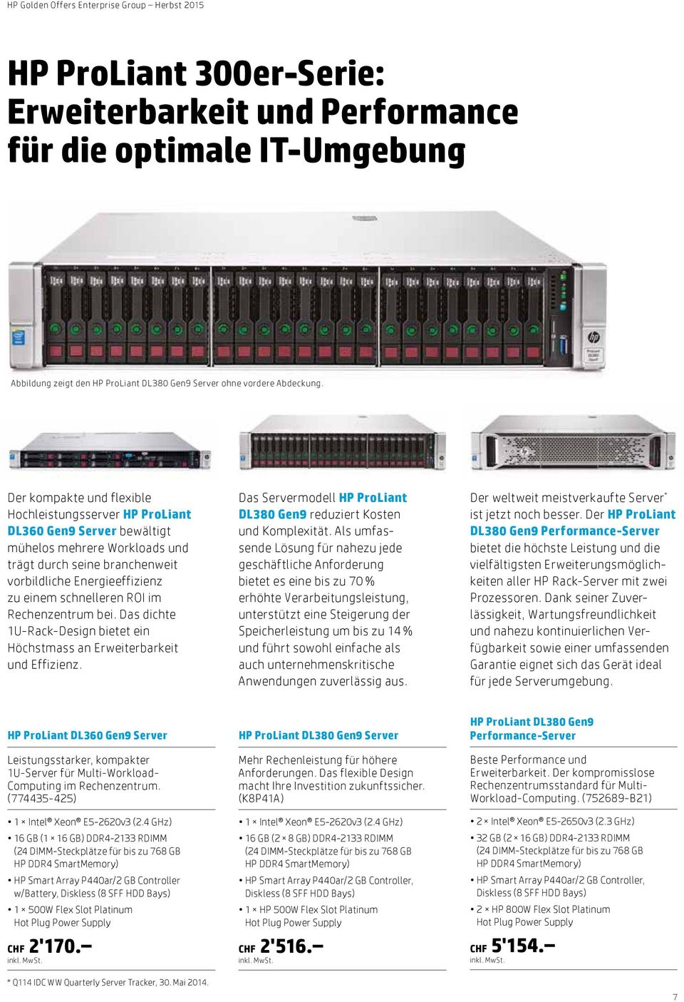 ROI im Rechenzentrum bei. Das dichte 1U-Rack-Design bietet ein Höchstmass an Erweiterbarkeit und Effizienz. Das Servermodell HP ProLiant DL380 Gen9 reduziert Kosten und Komplexität.
