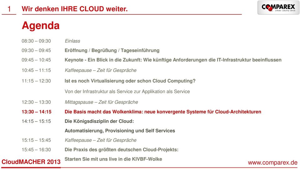 Kaffeepause Zeit für Gespräche 11:15 12:30 Ist es noch Virtualisierung oder schon Cloud Computing?