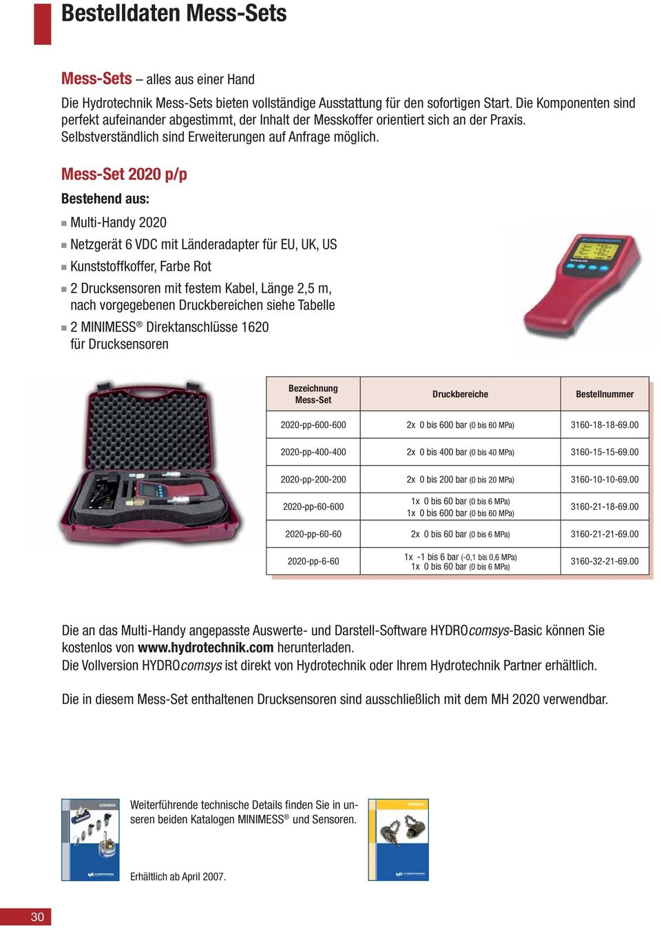 Mess-Set 2020 p/p Bestehend aus: Multi-Handy 2020 Netzgerät 6 VDC mit Länderadapter für EU, UK, US Kunststoffkoffer, Farbe Rot 2 Drucksensoren mit festem Kabel, Länge 2,5 m, nach vorgegebenen