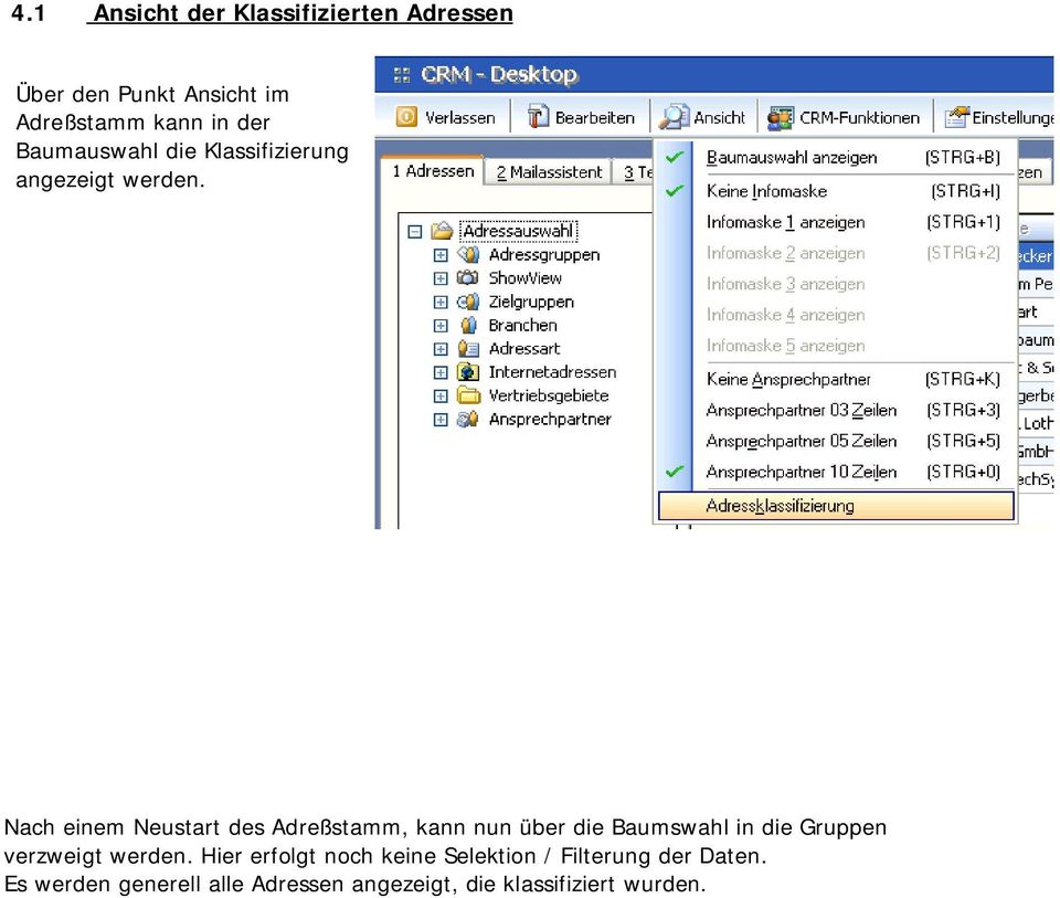 Nach einem Neustart des Adreßstamm, kann nun über die Baumswahl in die Gruppen verzweigt