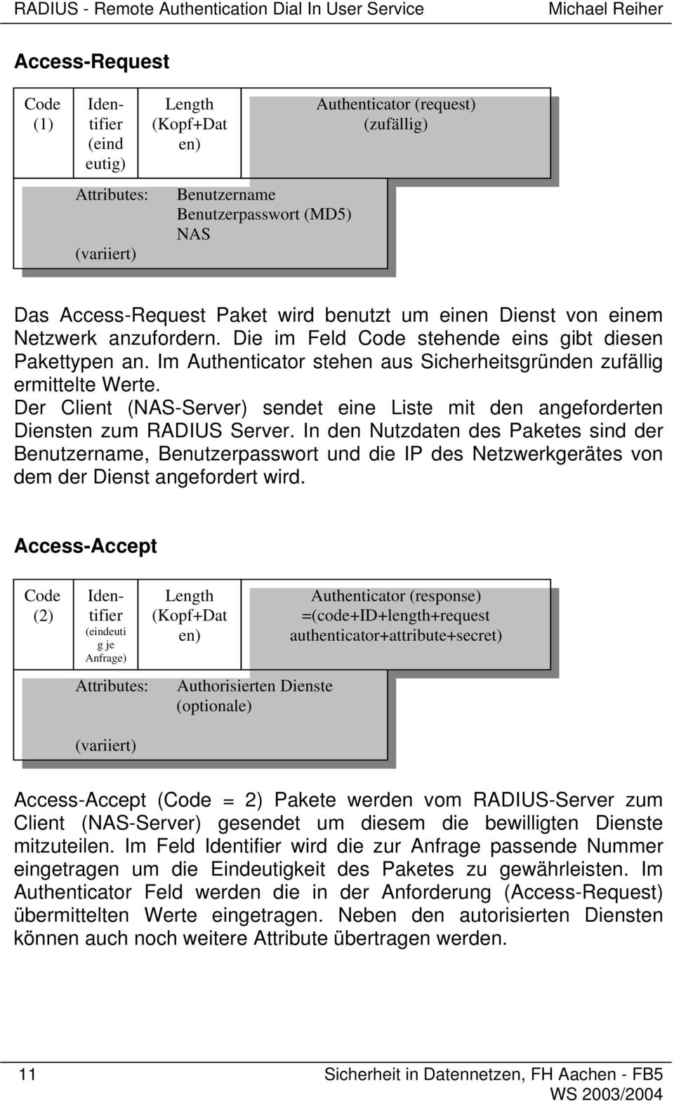 Der Client (NAS-Server) sendet eine Liste mit den angeforderten Diensten zum RADIUS Server.