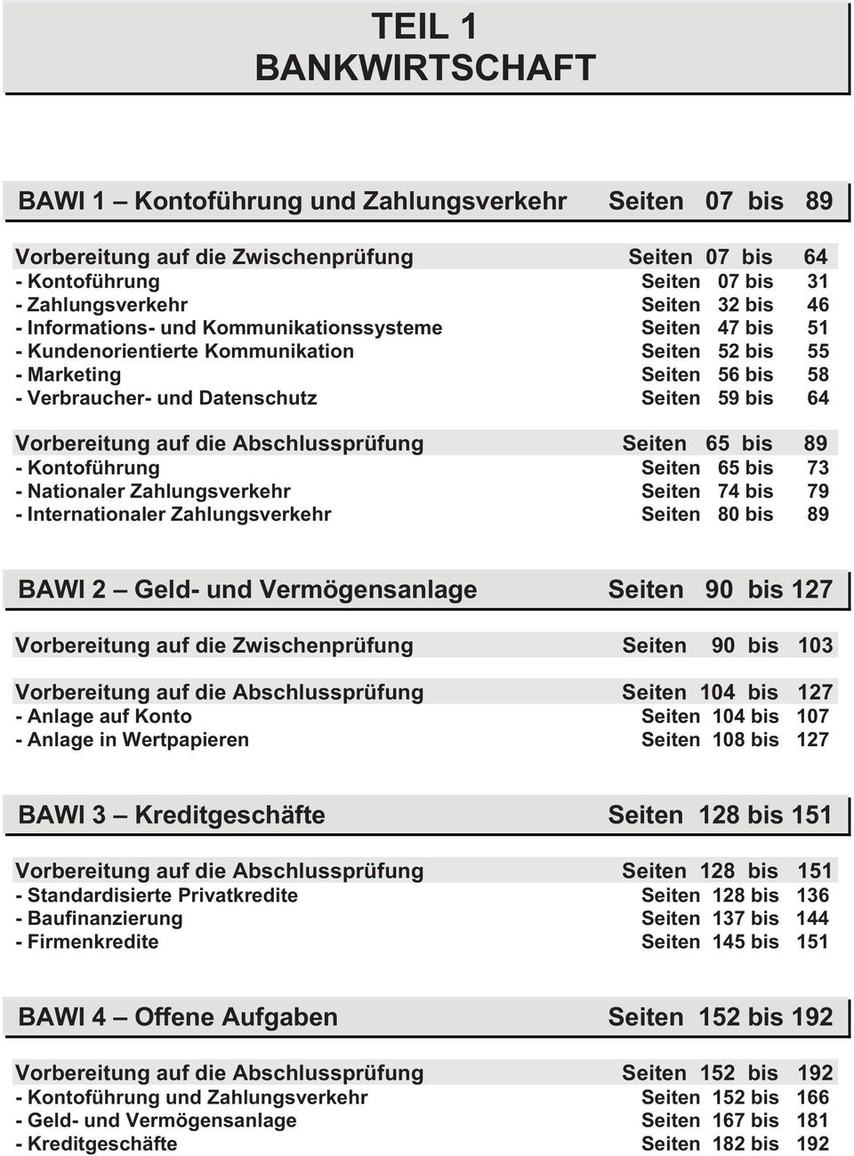 die Abschlussprüfung Seiten 65 bis 89 -Kontoführung Seiten 65 bis 73 -Nationaler Zahlungsverkehr Seiten 74 bis 79 -Internationaler Zahlungsverkehr Seiten 80 bis 89 BAWI 2 Geld- und Vermögensanlage