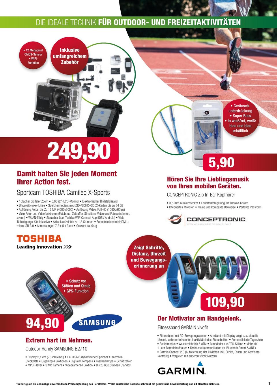 Sportcam TOSHIBA Camileo X-Sports 10facher digitaler Zoom 5,08 (2 ) LCD-Monitor Elektronischer Bildstabilisator Ultraweitwinkel-Linse Speichermedien: microsd-/sdhc-/sdcx-karten bis zu 64 GB Auflösung