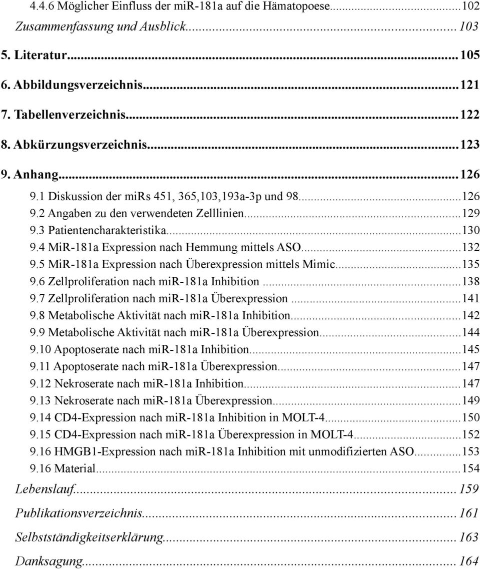 4 MiR-181a Expression nach Hemmung mittels ASO...132 9.5 MiR-181a Expression nach Überexpression mittels Mimic...135 9.6 Zellproliferation nach mir-181a Inhibition...138 9.