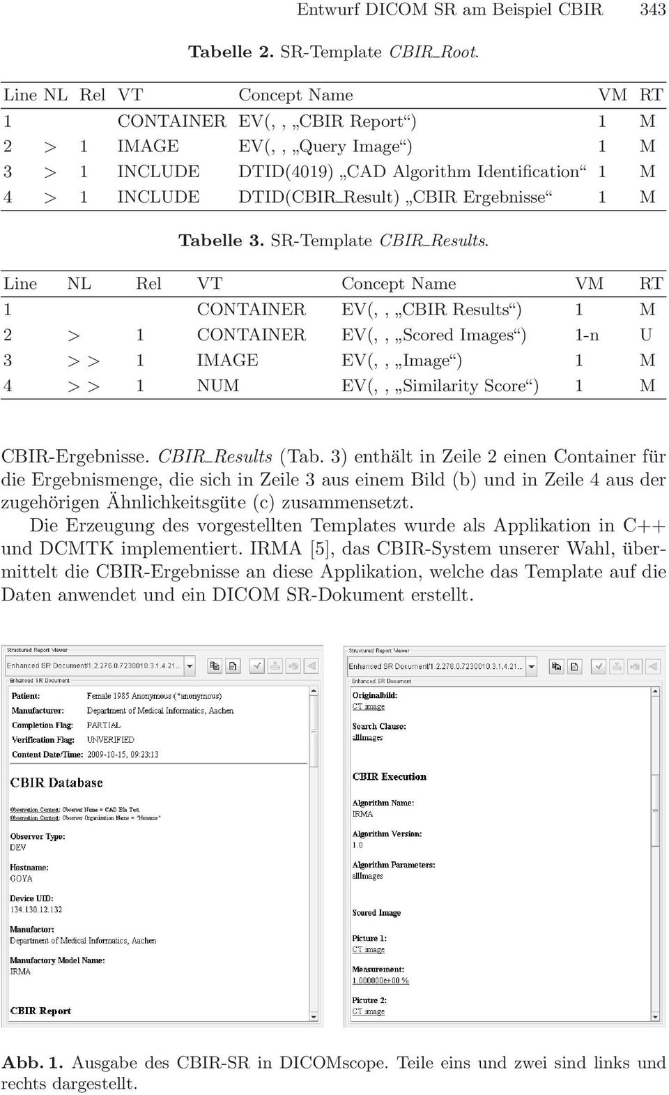 Ergebnisse Tabelle 3. SR-Template CBIR Results.