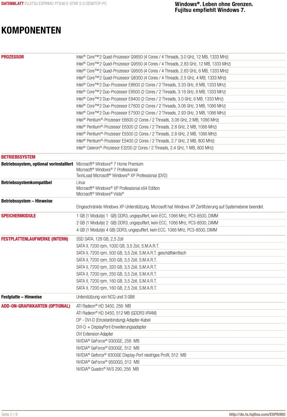 5 GHz, 4 MB, 1333 MHz) Intel Core 2 Duo-Prozessor E8600 (2 Cores / 2 Threads, 3.33 GHz, 6 MB, 1333 MHz) Intel Core 2 Duo-Prozessor E8500 (2 Cores / 2 Threads, 3.