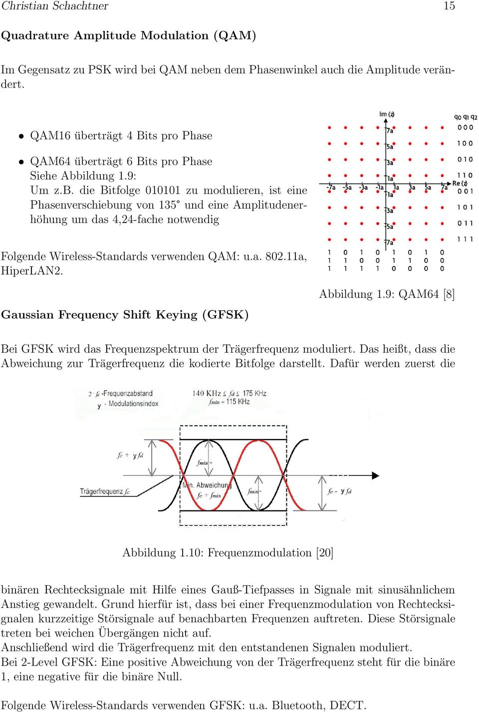 a. 802.11a, HiperLAN2. Gaussian Frequency Shift Keying (GFSK) Abbildung 1.9: QAM64 [8] Bei GFSK wird das Frequenzspektrum der Trägerfrequenz moduliert.
