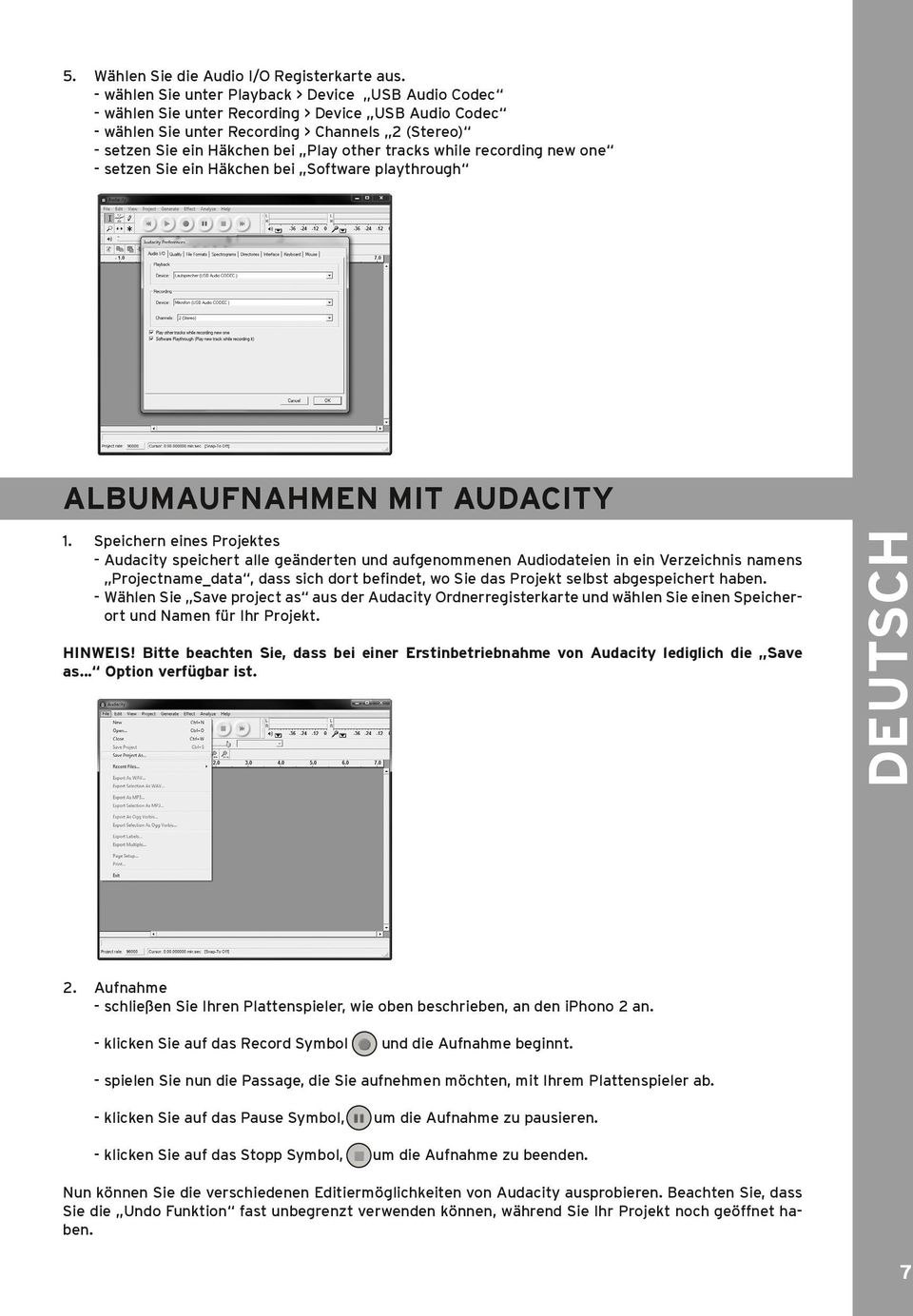 tracks while recording new one - setzen Sie ein Häkchen bei Software playthrough Albumaufnahmen mit Audacity 1.