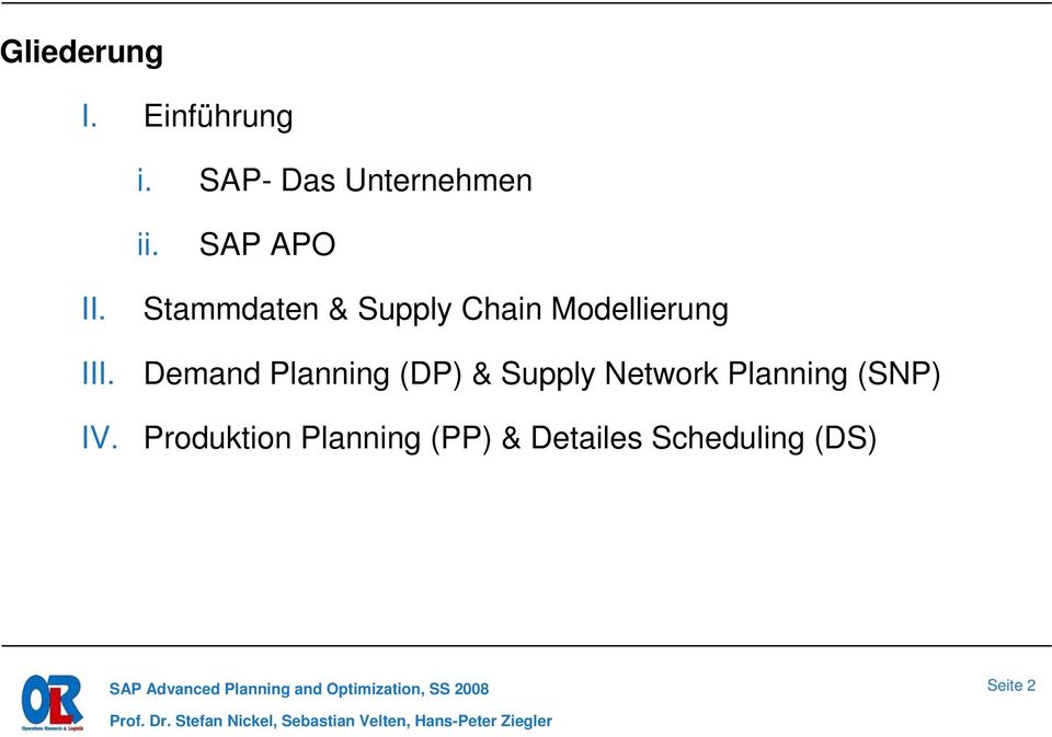 Stammdaten & Supply Chain Modellierung Demand Planning