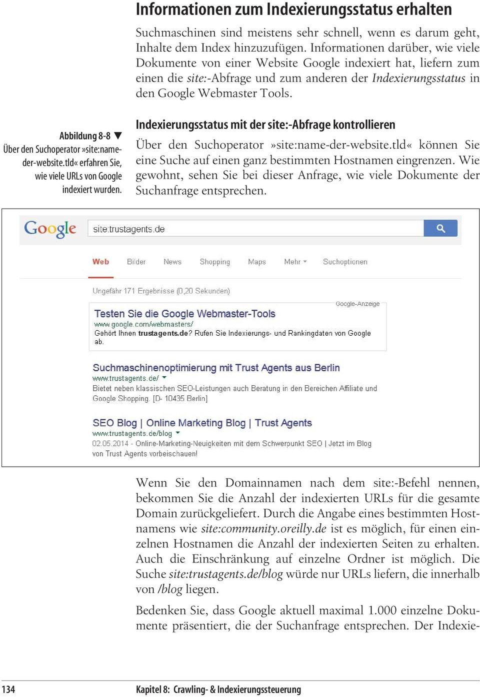 Abbildung 8-8 Über den Suchoperator»site:nameder-website.tld«erfahren Sie, wie viele URLs von Google indexiert wurden.
