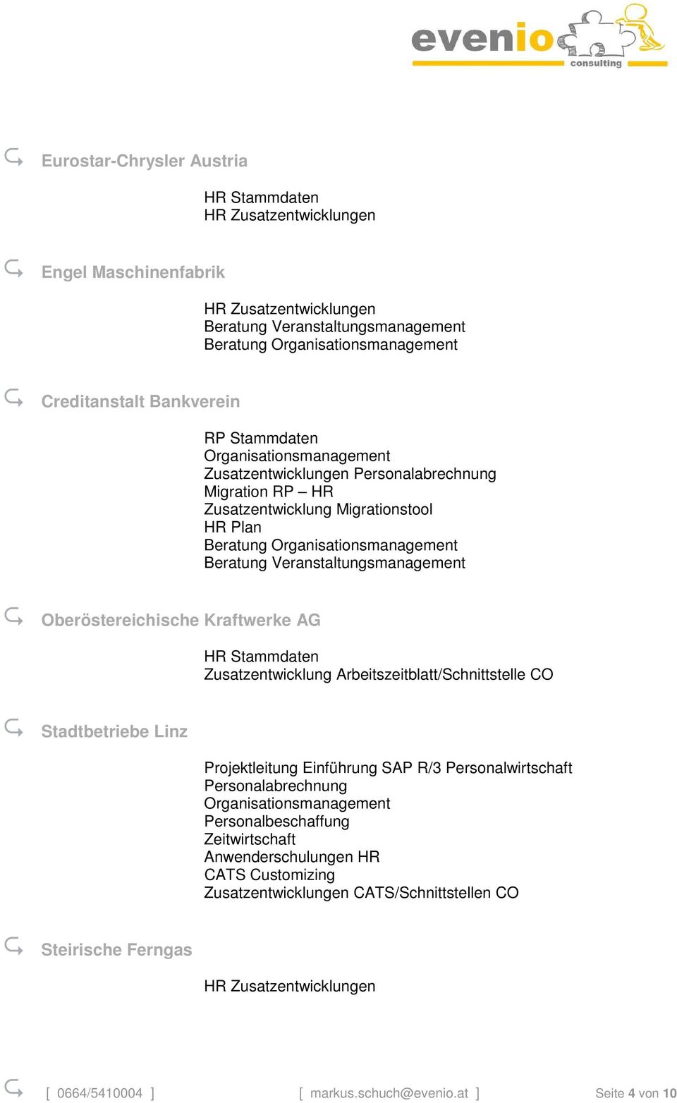 HR Stammdaten Zusatzentwicklung Arbeitszeitblatt/Schnittstelle CO Stadtbetriebe Linz Projektleitung Einführung SAP R/3 Personalwirtschaft Personalabrechnung Personalbeschaffung