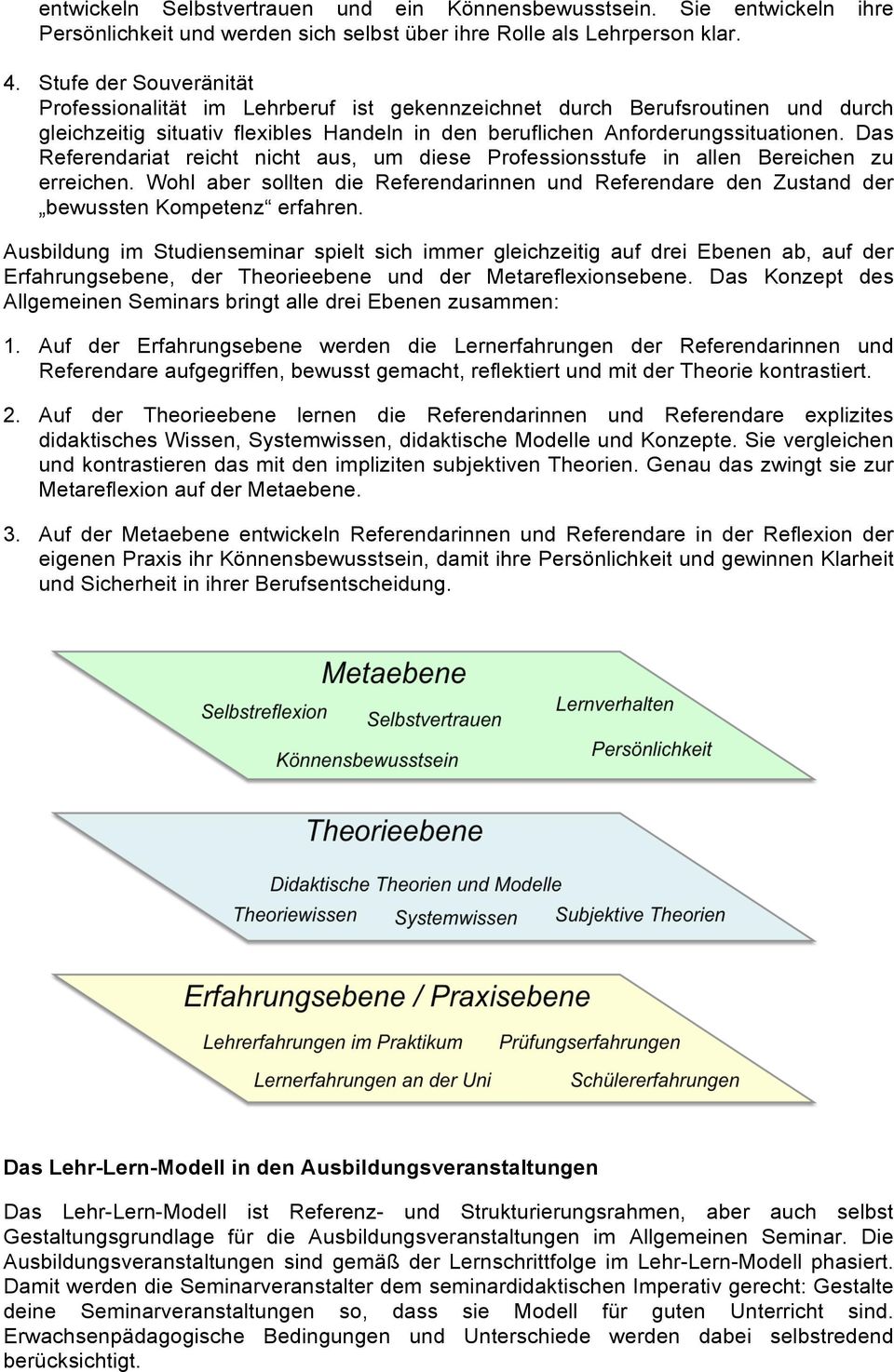 Das Referendariat reicht nicht aus, um diese Professionsstufe in allen Bereichen zu erreichen. Wohl aber sollten die Referendarinnen und Referendare den Zustand der bewussten Kompetenz erfahren.