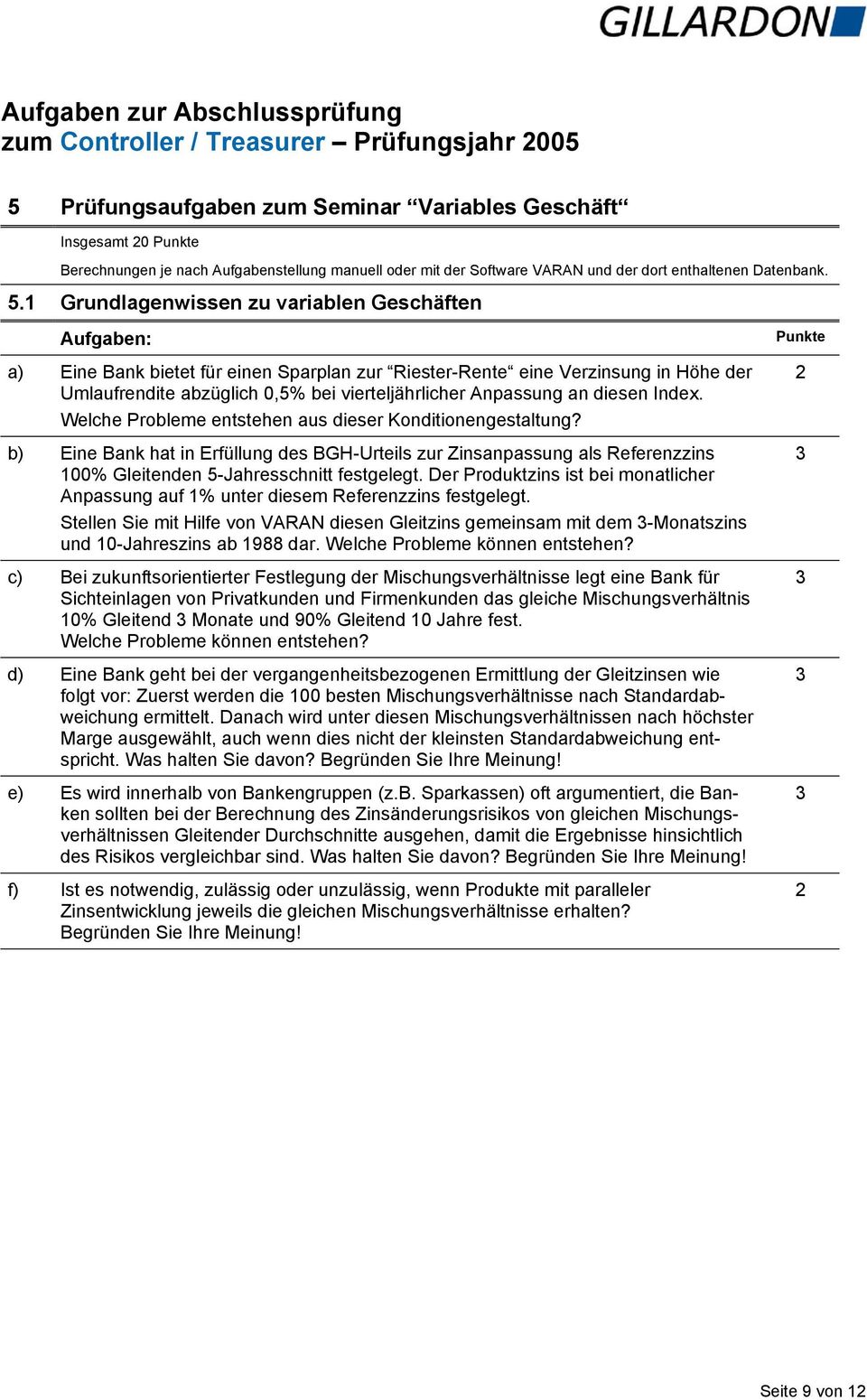 Grundlagenwissen zu variablen Geschäften a) Eine Bank bietet für einen Sparplan zur Riester-Rente eine Verzinsung in Höhe der Umlaufrendite abzüglich 0,5% bei vierteljährlicher Anpassung an diesen