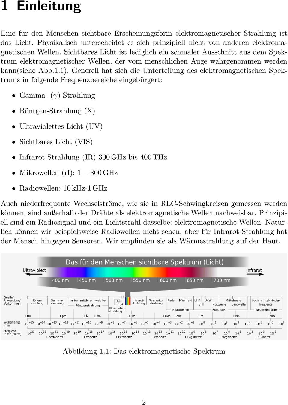 Generell hat sich die Unterteilung des elektromagnetischen Spektrums in folgende Frequenzbereiche eingebürgert: Gamma- (γ) Strahlung Röntgen-Strahlung (X) Ultraviolettes Licht (UV) Sichtbares Licht
