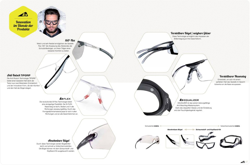 Anti-Rutsch TIPGRIP Die Anti-Rutsch-Technologie TIPGRIP bietet einen besseren Halt dank der Textur aus zwei Materialien (Coinjektion) und der innovativen Form, die den Komfort und den Halt der Bügel