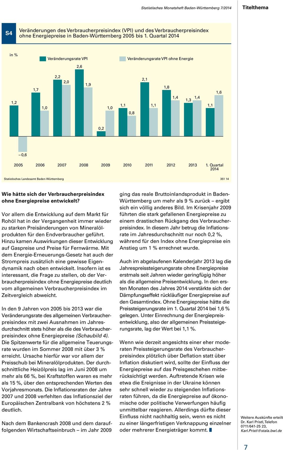 Quartal 2014 Statistisches Landesamt Baden-Württemberg 351 14 Wie hätte sich der Verbraucherpreisindex ohne Energiepreise entwickelt?