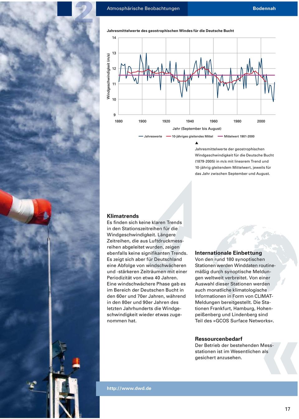 Klimatrends Es finden sich keine klaren Trends in den Stationszeitreihen für die Windgeschwindigkeit.