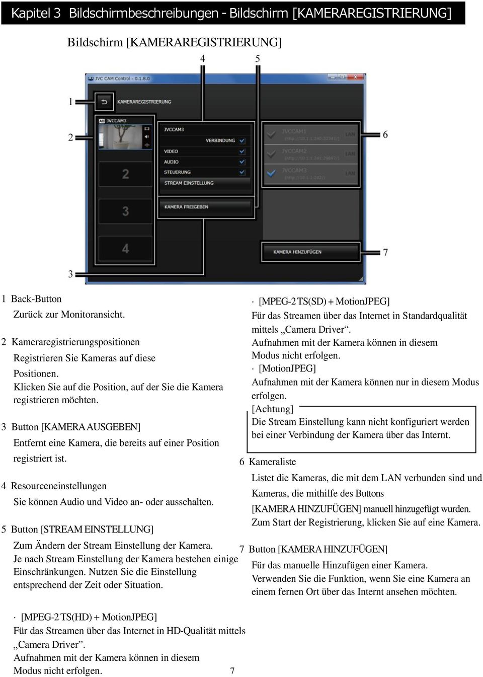 3 Button [KAMERA AUSGEBEN] Entfernt eine Kamera, die bereits auf einer Position registriert ist. 4 Resourceneinstellungen Sie können Audio und Video an- oder ausschalten.